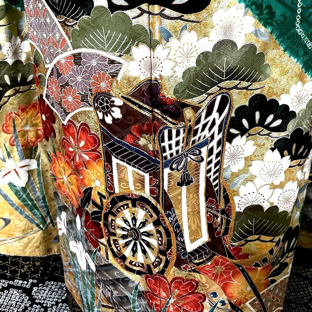 振袖フルセット　染分け　手絞り　本金箔　手刺繍　　　成人式振袖　振袖　裄丈67