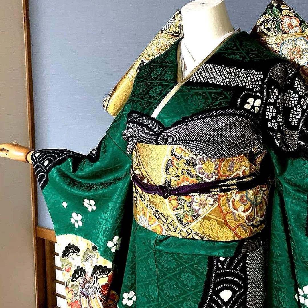 振袖フルセット　染分け　手絞り　本金箔　手刺繍　　　成人式振袖　振袖　裄丈67