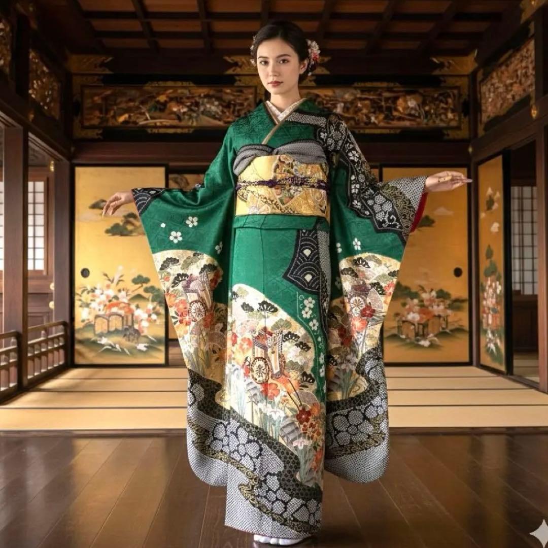 振袖フルセット　染分け　手絞り　本金箔　手刺繍　　　成人式振袖　振袖　裄丈67