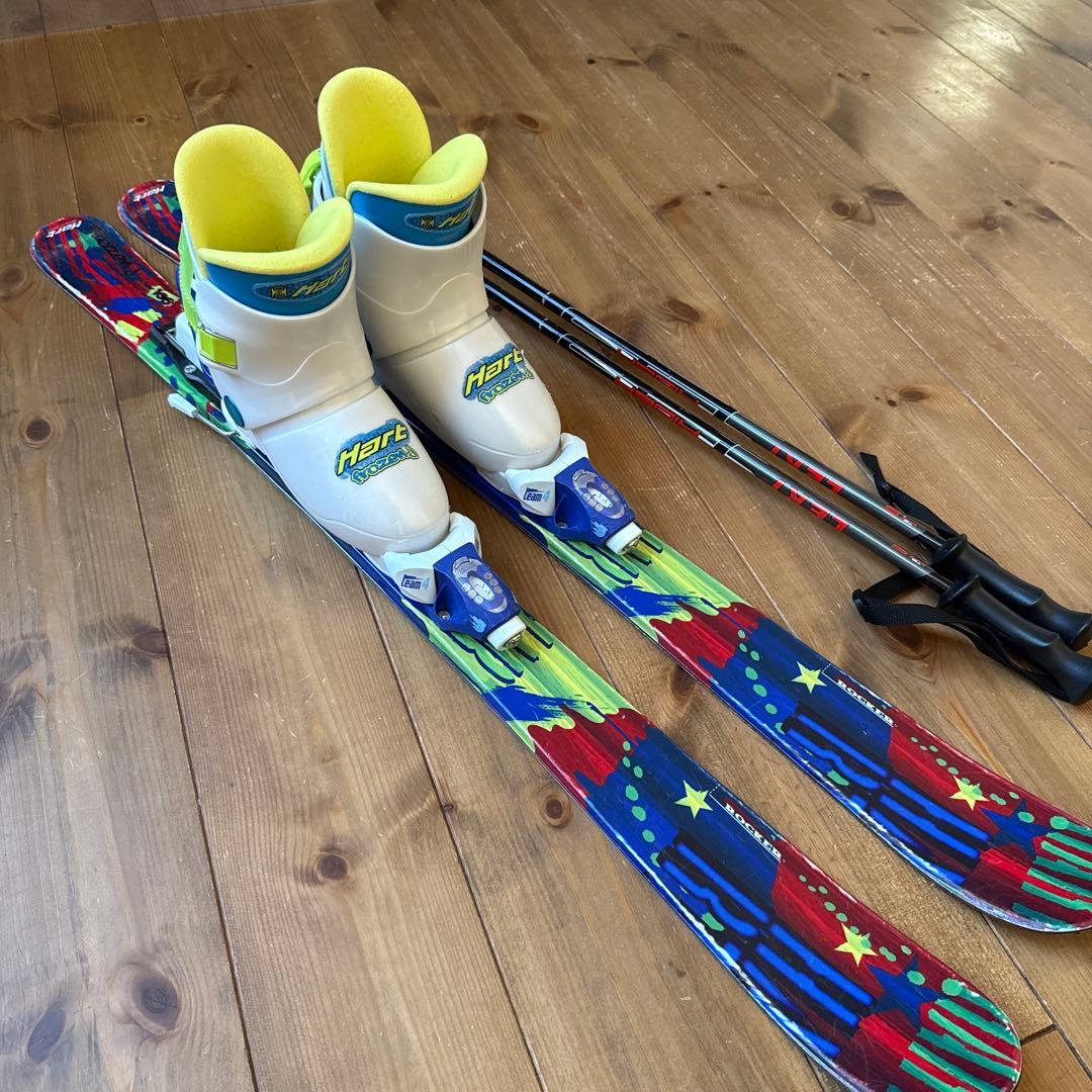 ジュニアスキー4点セット 板、ビンディング、ブーツ、ストック付き 19㎝ 20㎝