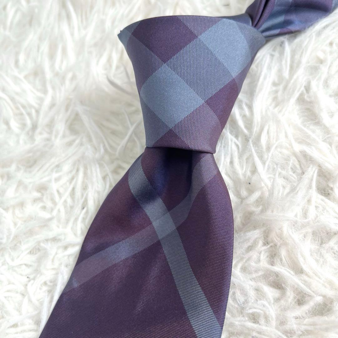 新品タグ付✨バーバリーロンドン　ネクタイ　メガチェック　シルク100% パープル