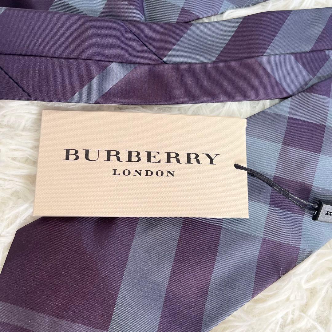 新品タグ付✨バーバリーロンドン　ネクタイ　メガチェック　シルク100% パープル