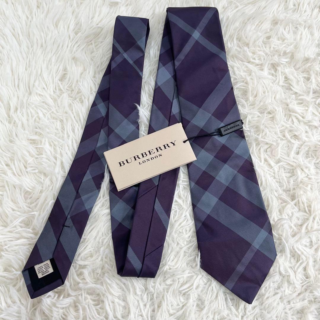 新品タグ付✨バーバリーロンドン　ネクタイ　メガチェック　シルク100% パープル