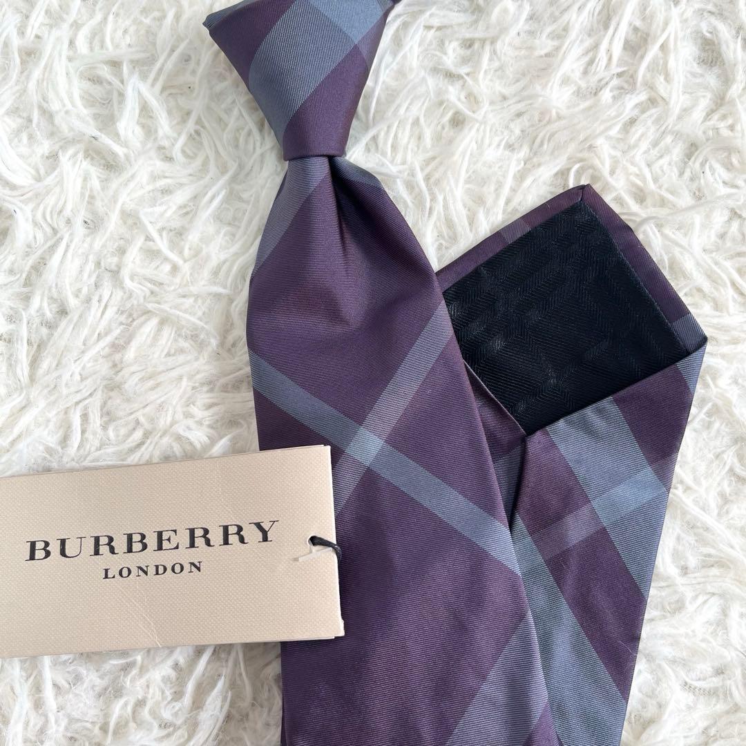 新品タグ付✨バーバリーロンドン　ネクタイ　メガチェック　シルク100% パープル