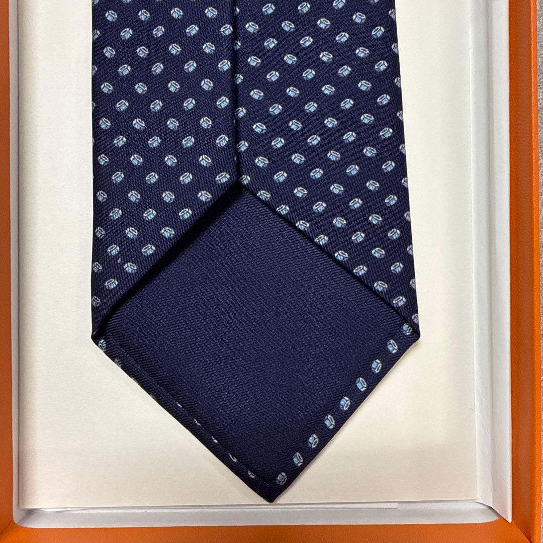 箱付　美品　エルメス　ネクタイ　紺　シルク