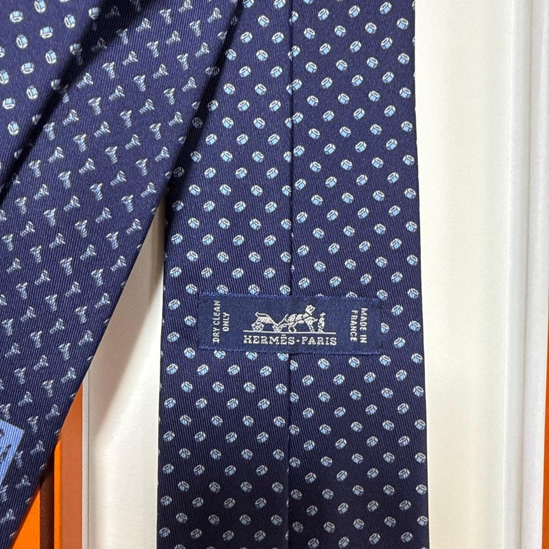 箱付　美品　エルメス　ネクタイ　紺　シルク