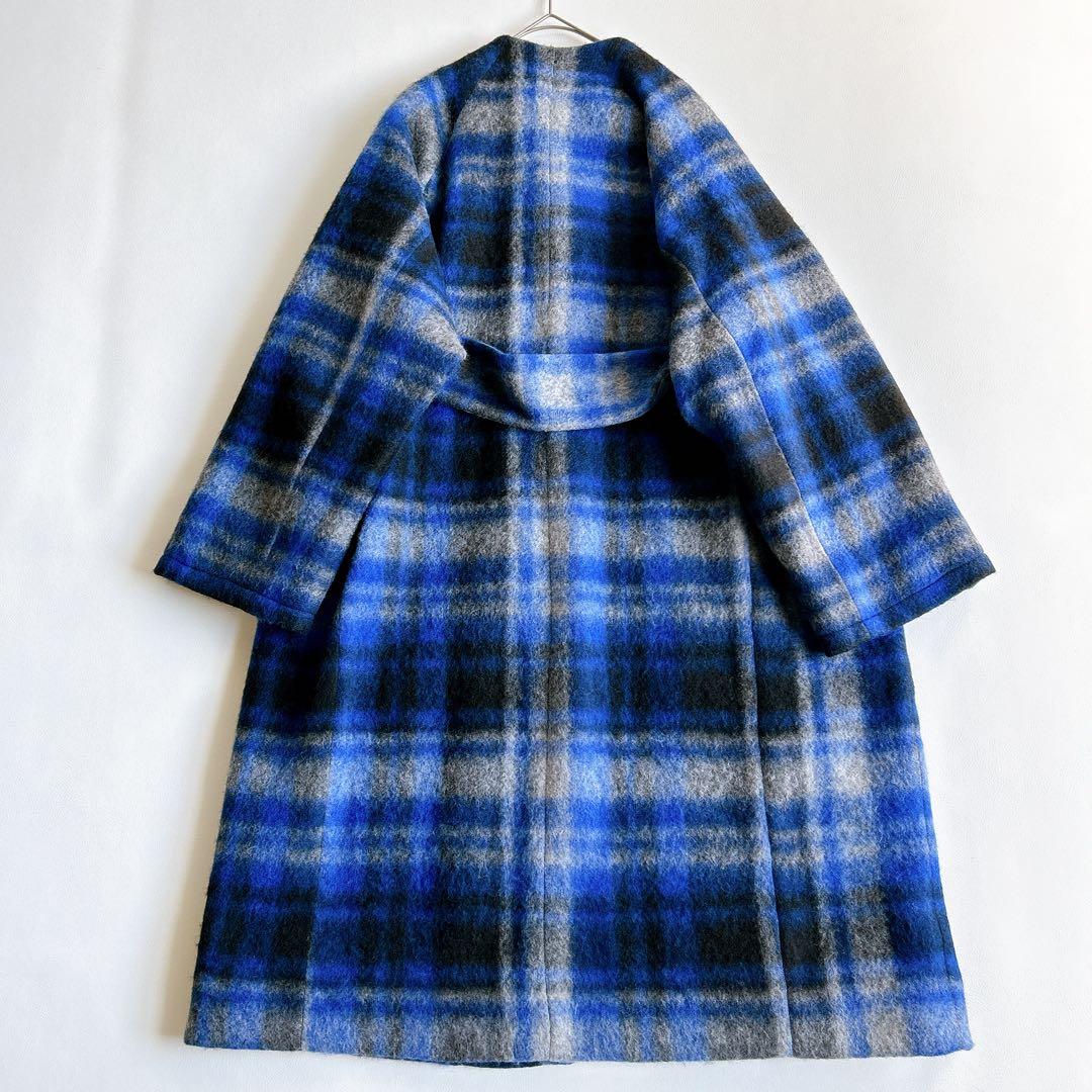 新品★BEAMS BOY スライバータータンチェックノーカラーコート 22FW