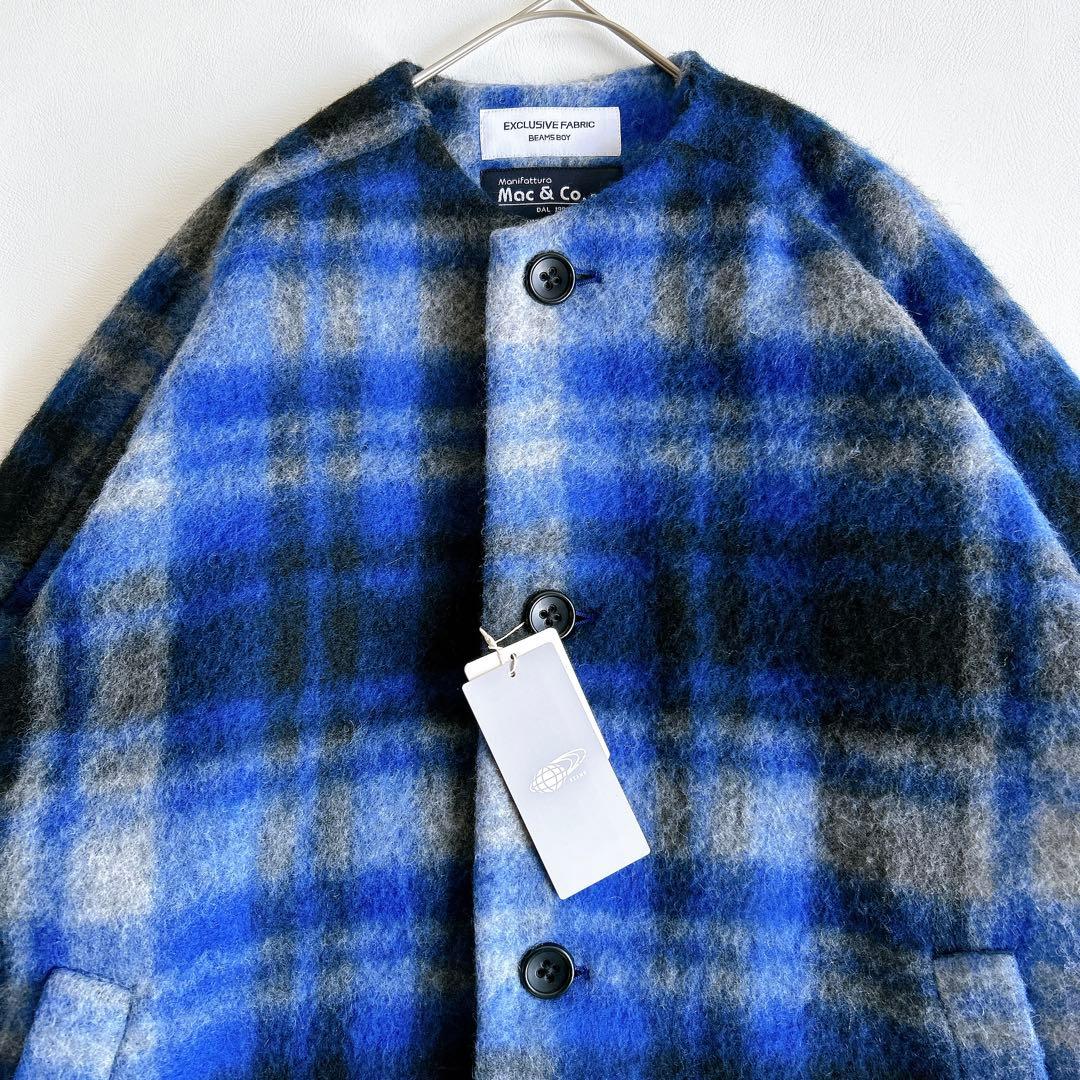 新品★BEAMS BOY スライバータータンチェックノーカラーコート 22FW