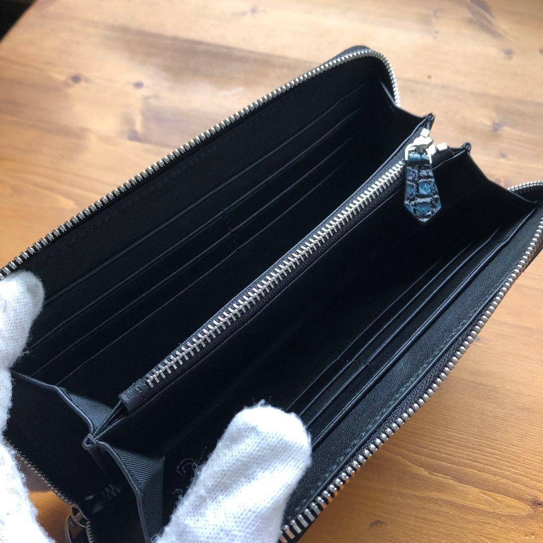 か*か様 本物　クロコダイル　シャムワニ　 長財布 ワニ革 一枚革　水色　ターコ