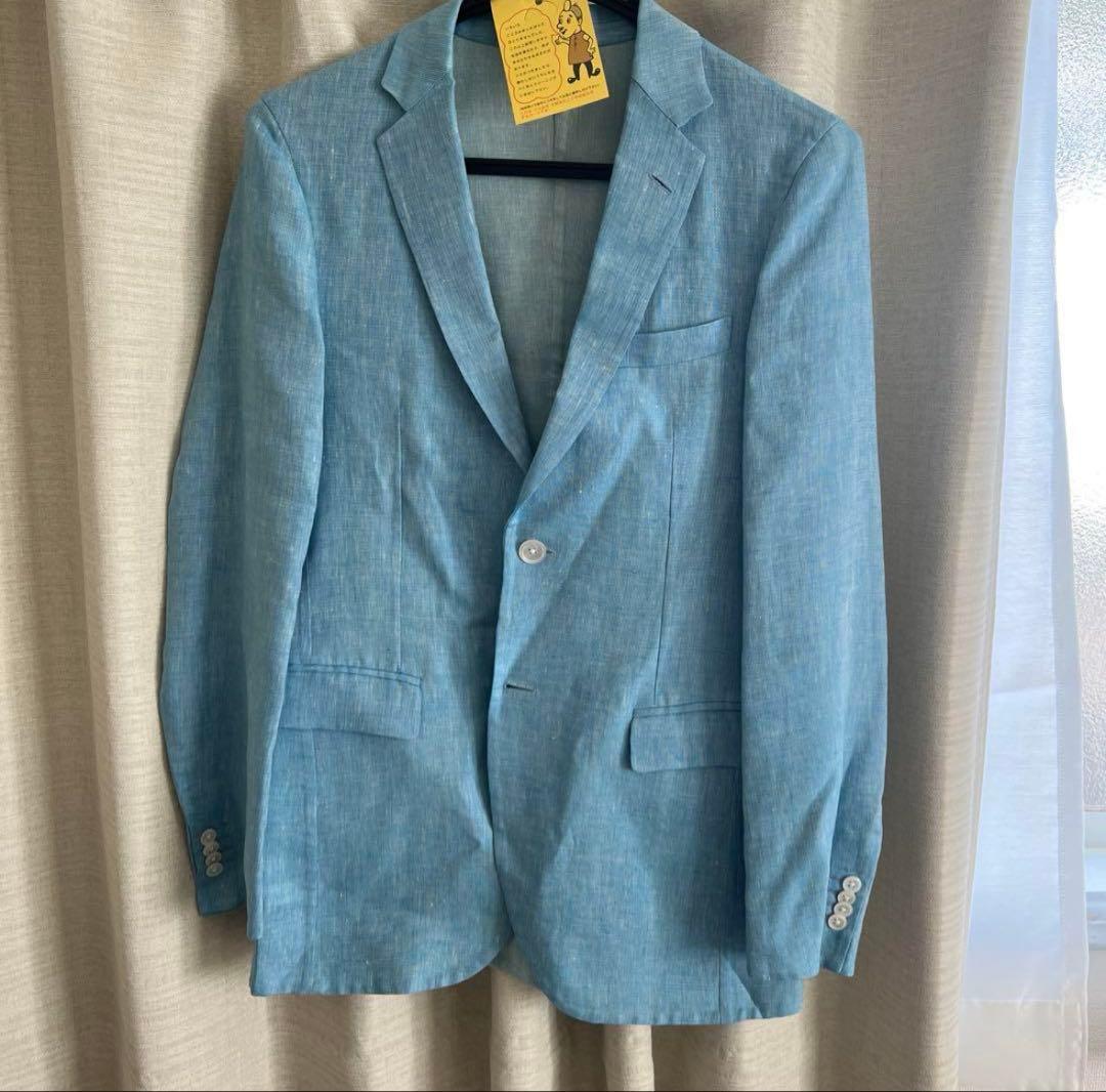 Belvest 純リネン44 水色 テーラードジャケット