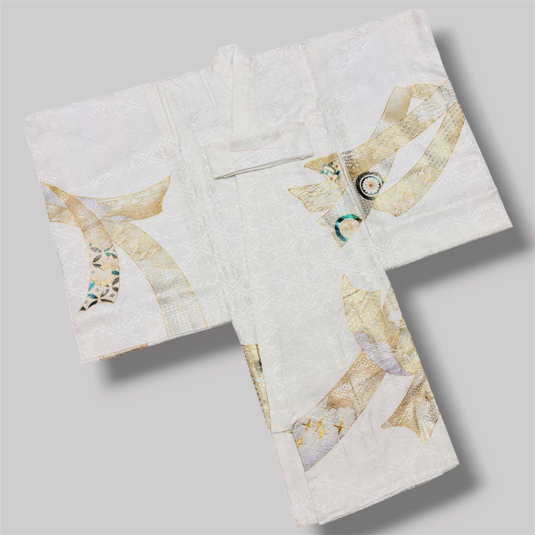 新作❗️【新品/日本製】白 手箔染め お宮参り産着 男の子 熨斗柄