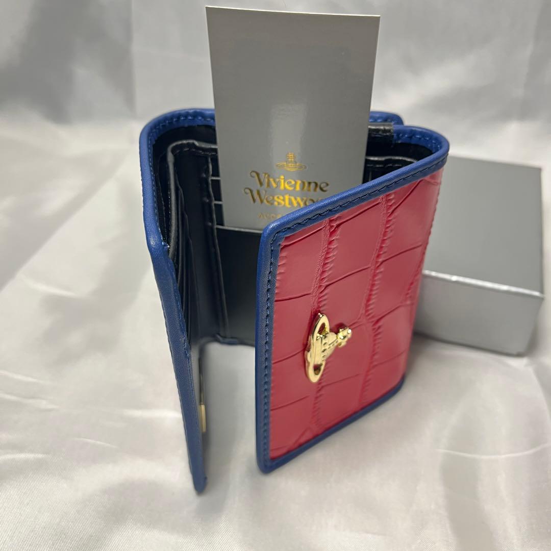 新品 Vivienne Westwood レッド青ライン 三つ折り財布 一粒万倍