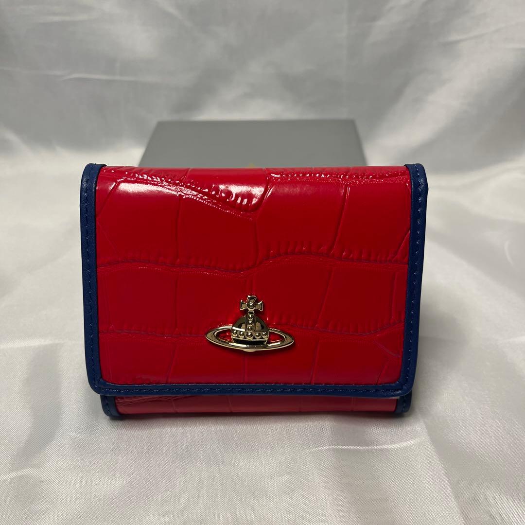 新品 Vivienne Westwood レッド青ライン 三つ折り財布 一粒万倍
