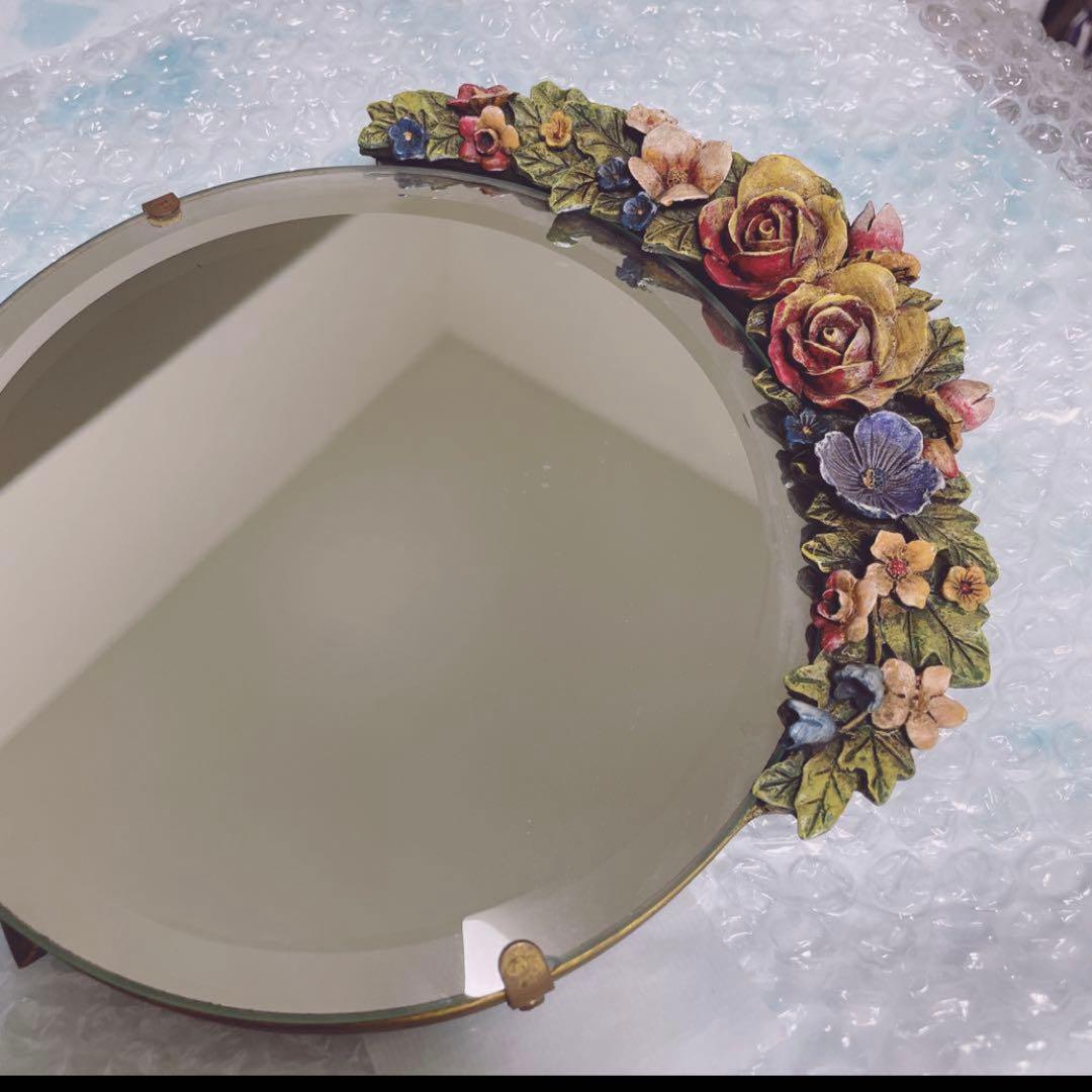バーボラミラー お花 イギリス アンティーク レア品