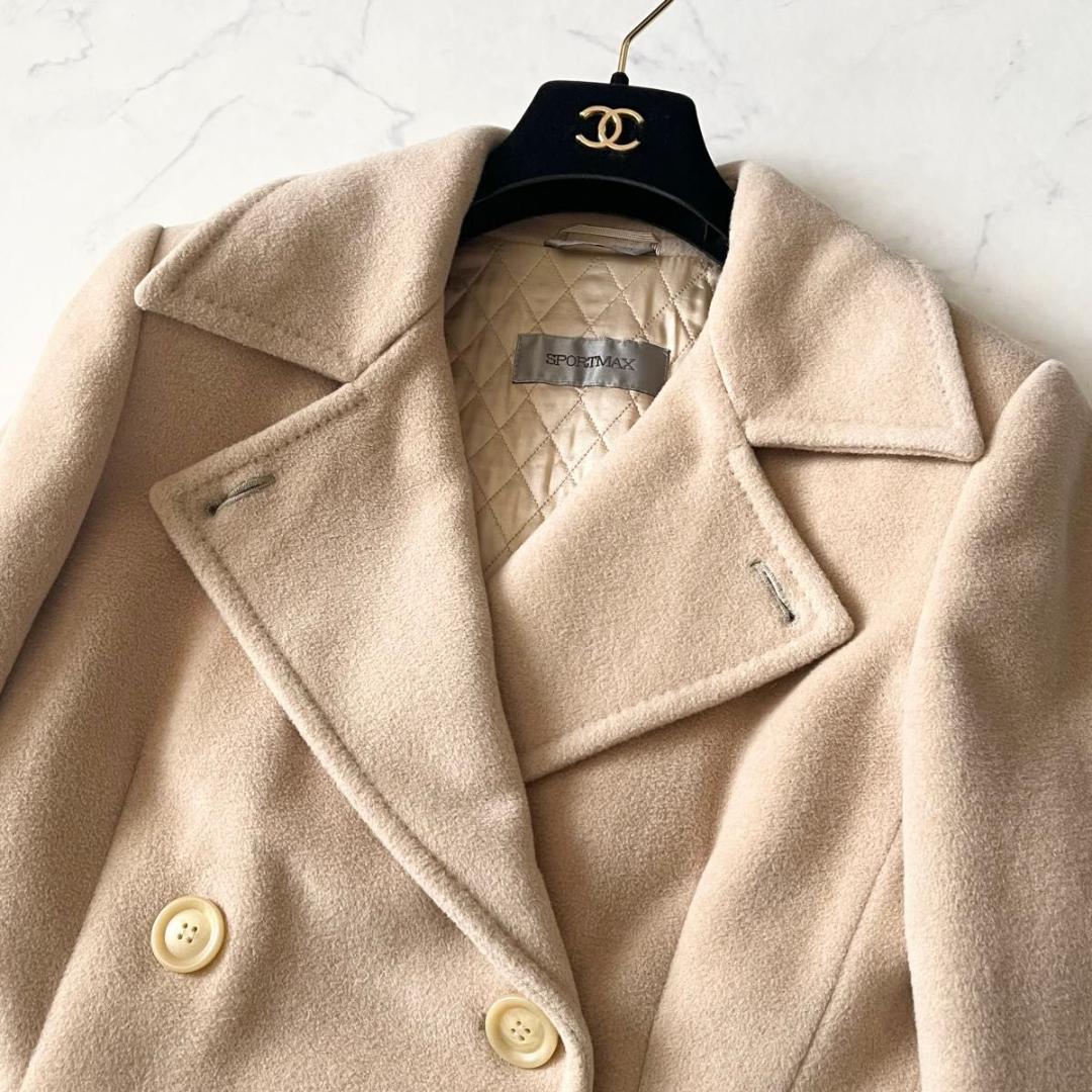 スポーツマックス アンゴラ カシミヤ ダブル チェスターコート ベージュ L