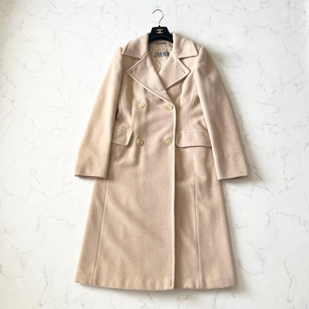 スポーツマックス アンゴラ カシミヤ ダブル チェスターコート ベージュ L