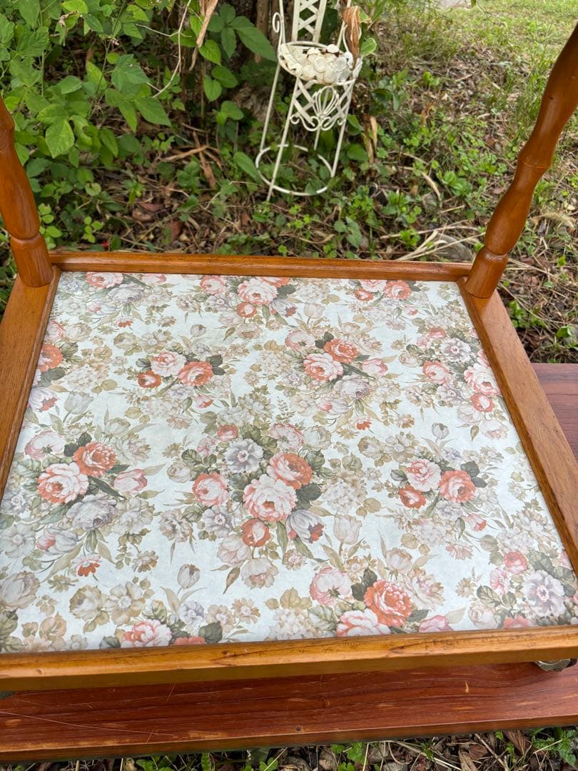 60〜70s 木製 2段式キッチンワゴン トローリーワゴン　花柄 昭和レトロ