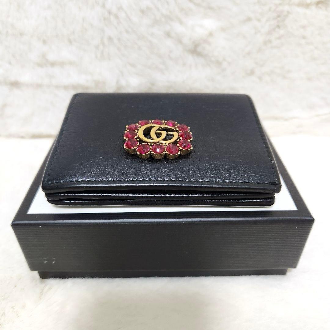 ✨極美品　付属品完備✨グッチ　二つ折り　小銭入れ　マーモント　ビジュー　ブラック