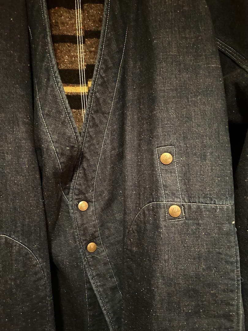 Needles ノーカラーデニムジャケット ロングコート　作務衣コート