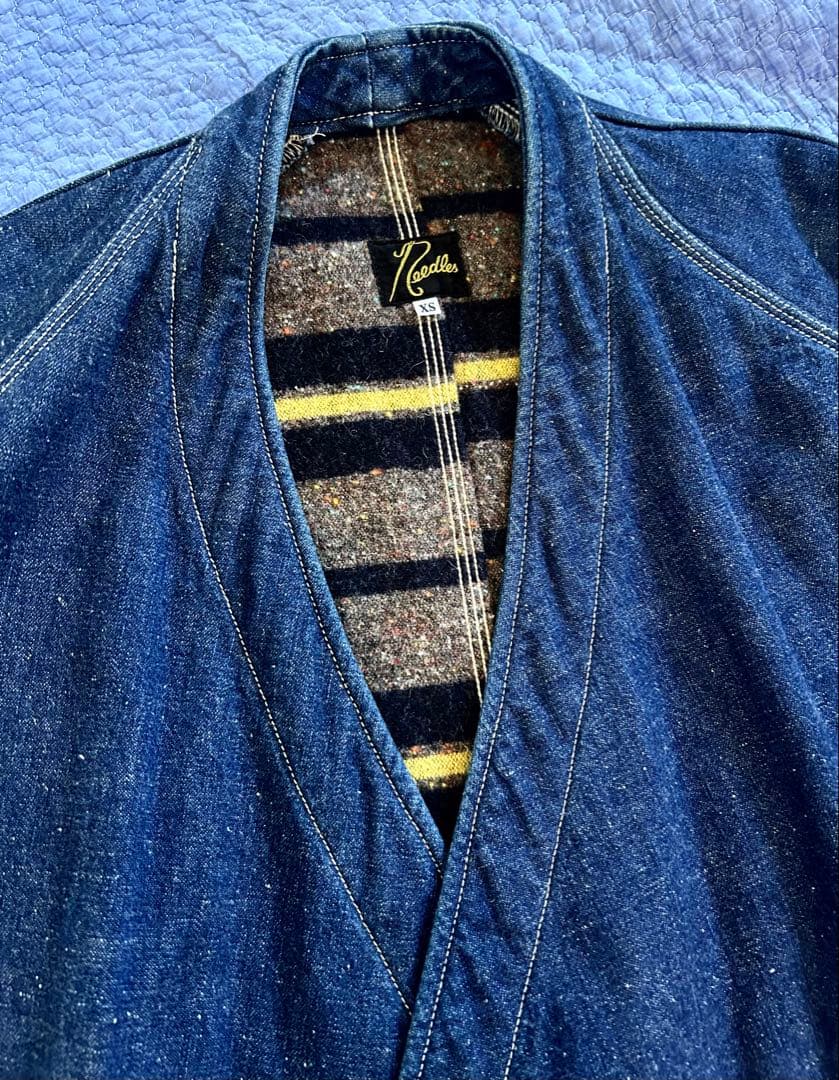 Needles ノーカラーデニムジャケット ロングコート　作務衣コート