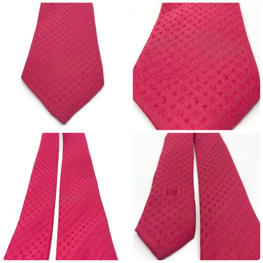 LOUIS VUITTON ルイヴィトン ネクタイ モノグラム　レッド系 美品