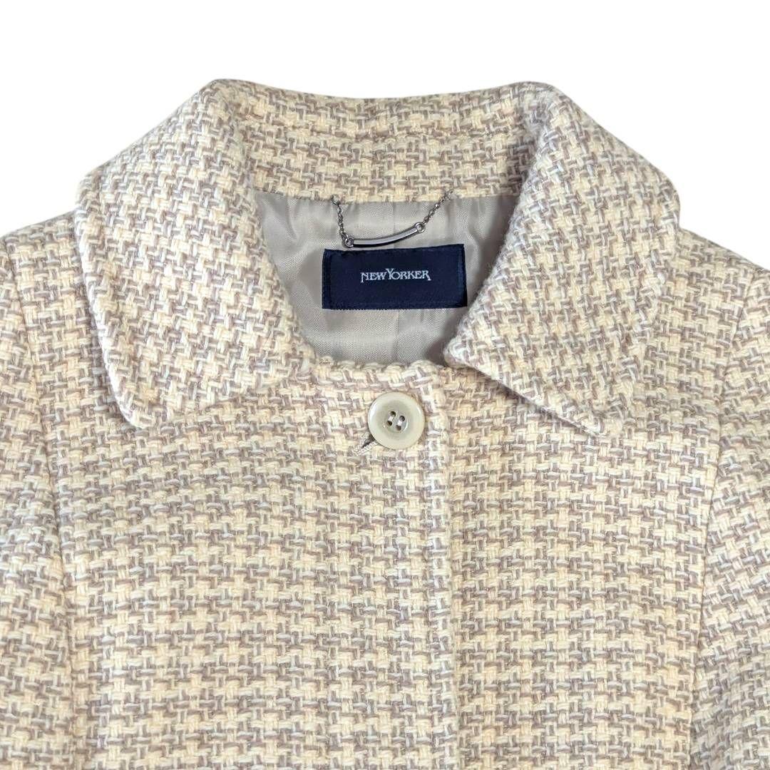 大きいサイズ★美品 ニューヨーカー ツイードベルテッドロングコート ウール