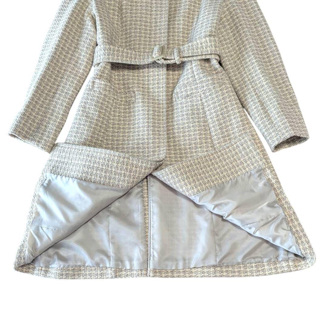 大きいサイズ★美品 ニューヨーカー ツイードベルテッドロングコート ウール