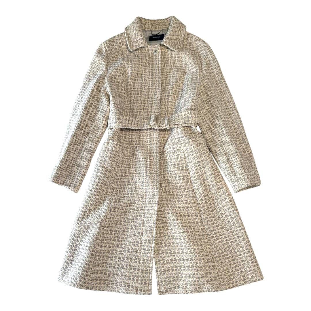 大きいサイズ★美品 ニューヨーカー ツイードベルテッドロングコート ウール