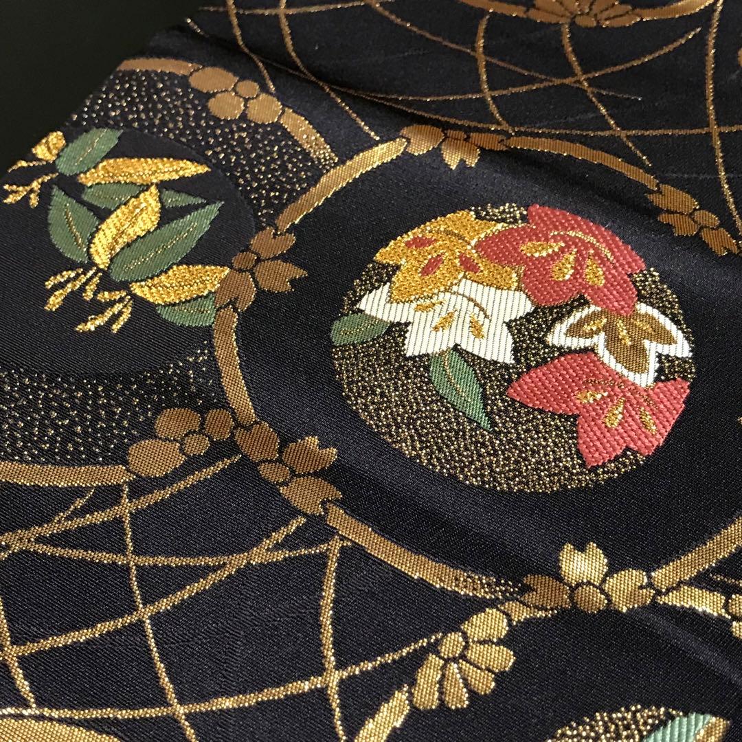 ねねねこ様［6473］名古屋帯 美品 松竹梅丸文 唐織 金糸 九寸 正絹 着物