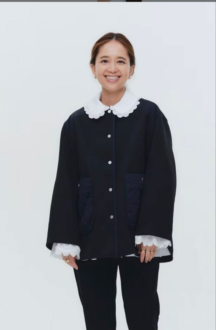 Yori 2026SP 今季新作　リップルキルトジャケット　ネイビーノーカラー