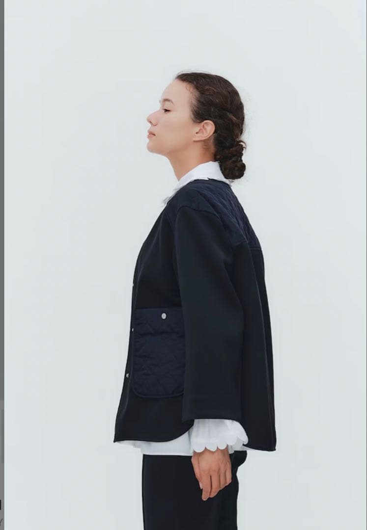 Yori 2026SP 今季新作　リップルキルトジャケット　ネイビーノーカラー