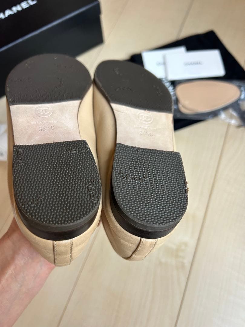 CHANEL バレエシューズ ベージュ/ブラック 35,5