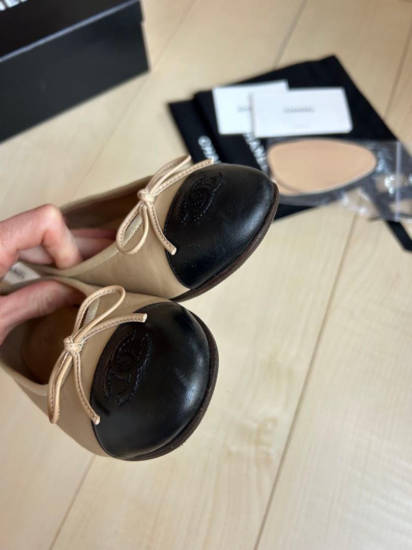CHANEL バレエシューズ ベージュ/ブラック 35,5