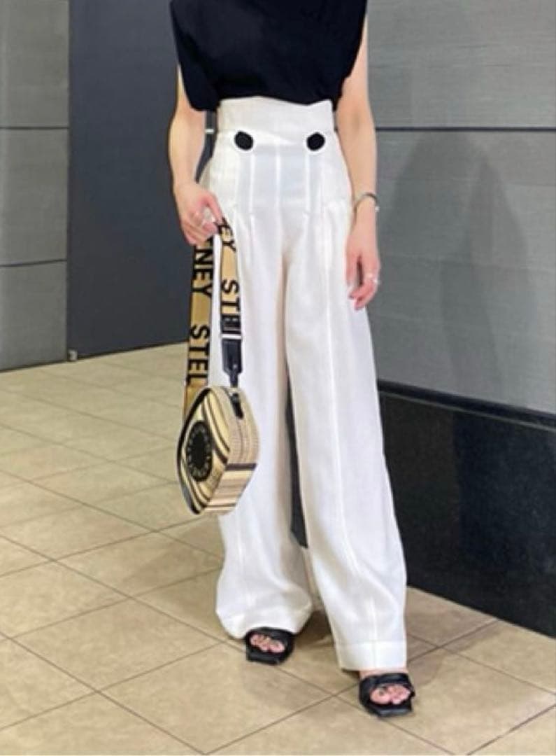 ステラマッカートニー ショルダーバッグ ラフィア風 ストライプ　カメラバッグ