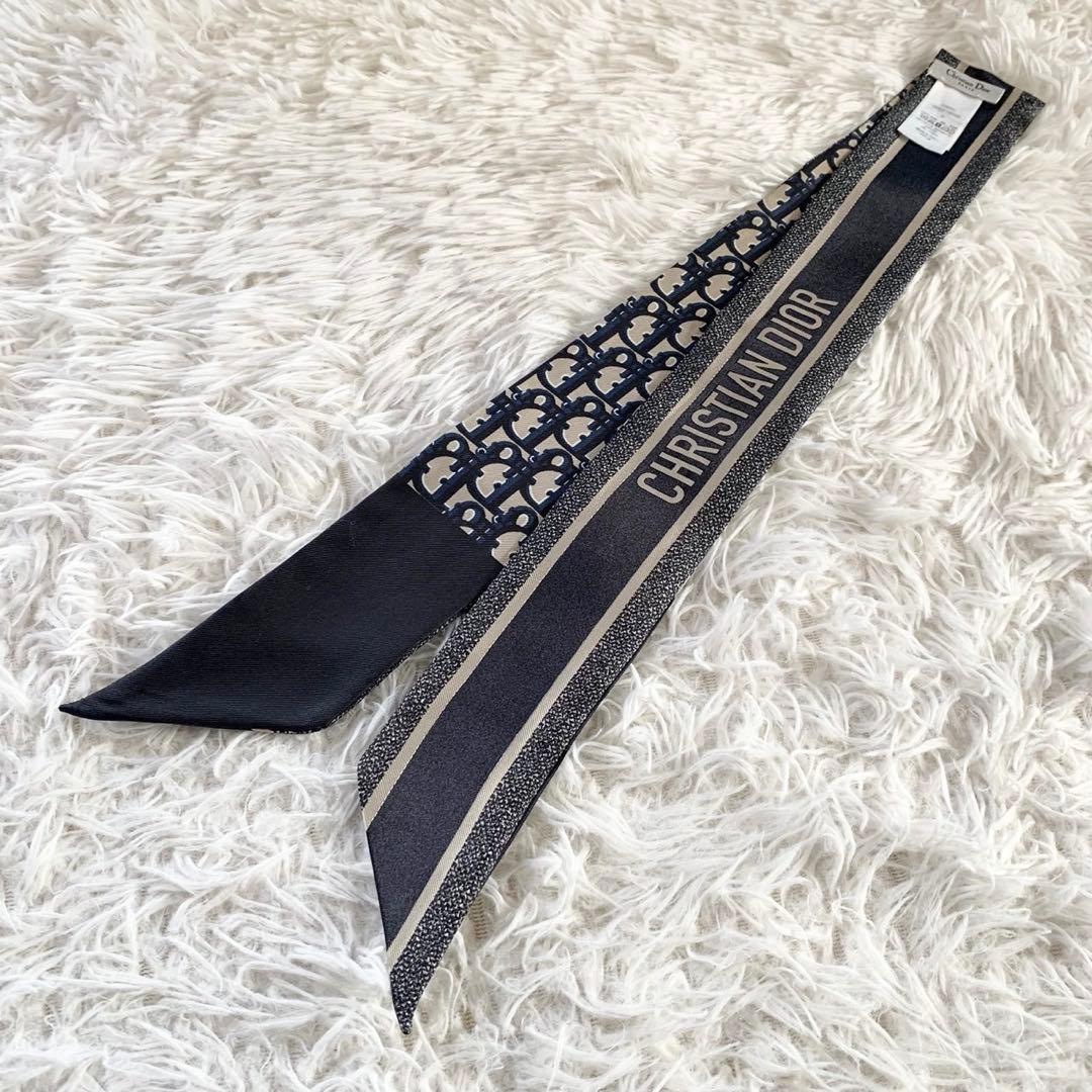 クリスチャンディオール　トロッター　ミッツァ　リボンスカーフ　オブリーク　シルク