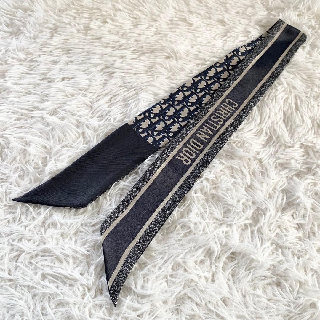 クリスチャンディオール　トロッター　ミッツァ　リボンスカーフ　オブリーク　シルク