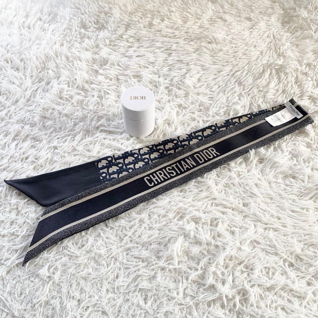 クリスチャンディオール　トロッター　ミッツァ　リボンスカーフ　オブリーク　シルク