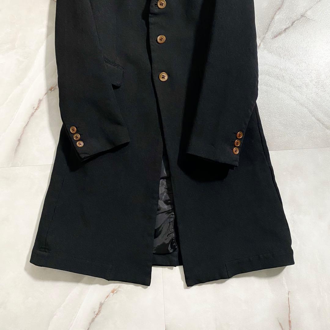 B17881 美品 コムコム 17AW ポリ縮絨ロングジャケット 黒 XS
