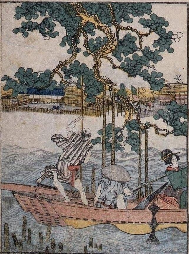 葛飾北斎作　浮世絵版画「絵本　隅田川両岸一覧」中巻　越前和紙複製画