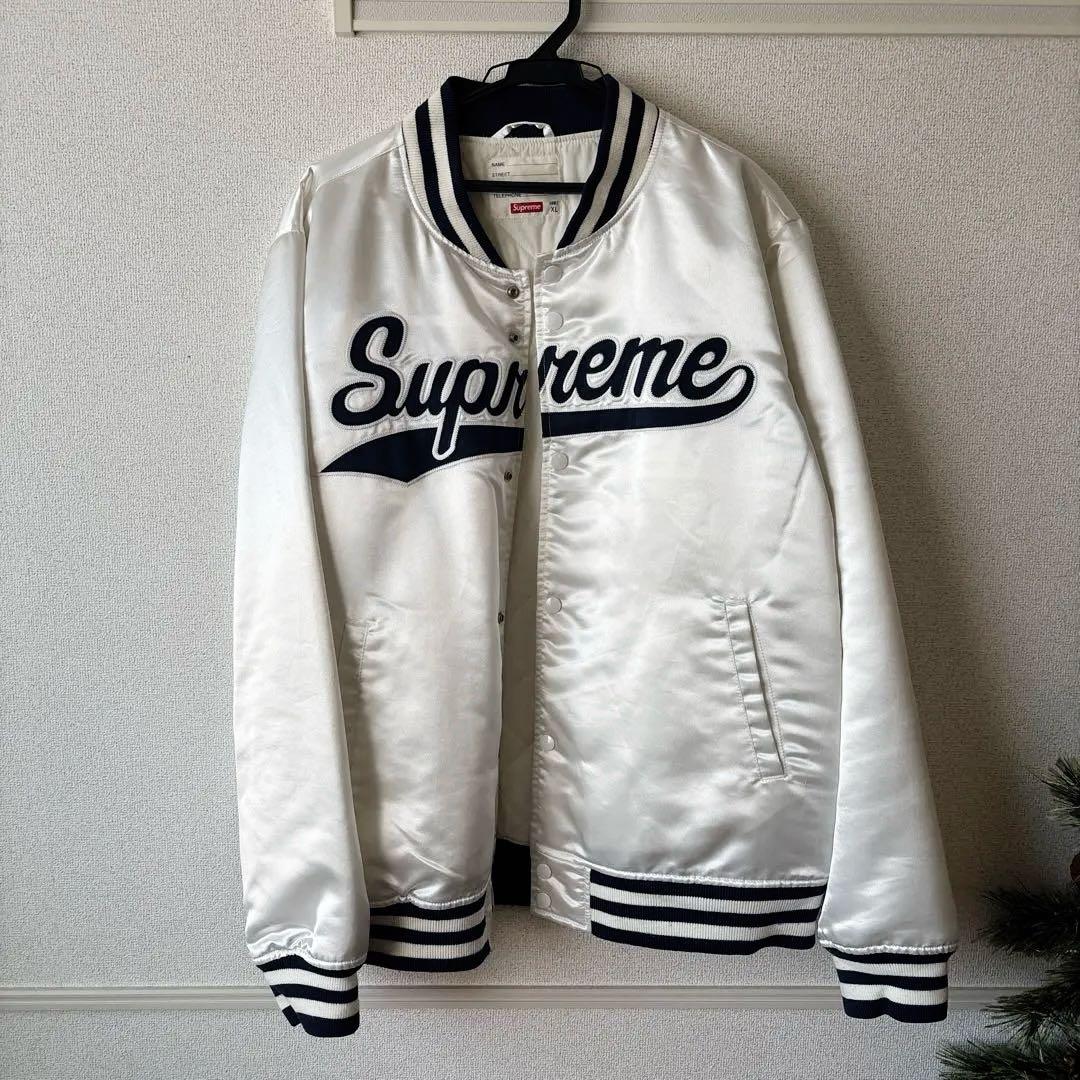 Supreme サテンスタジャン ホワイト