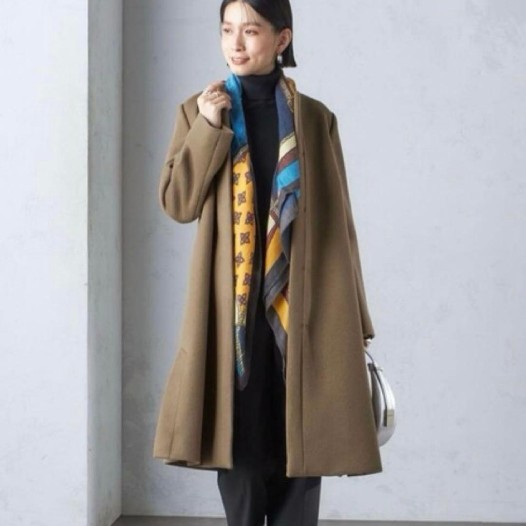 最終✨シップス24AW シャルム ビーバー ノーカラー ロング コート　ブラウン