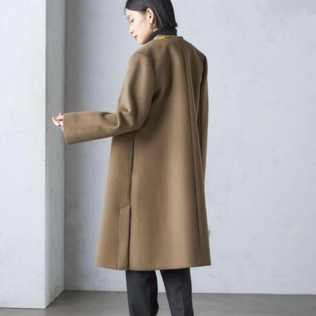最終✨シップス24AW シャルム ビーバー ノーカラー ロング コート　ブラウン