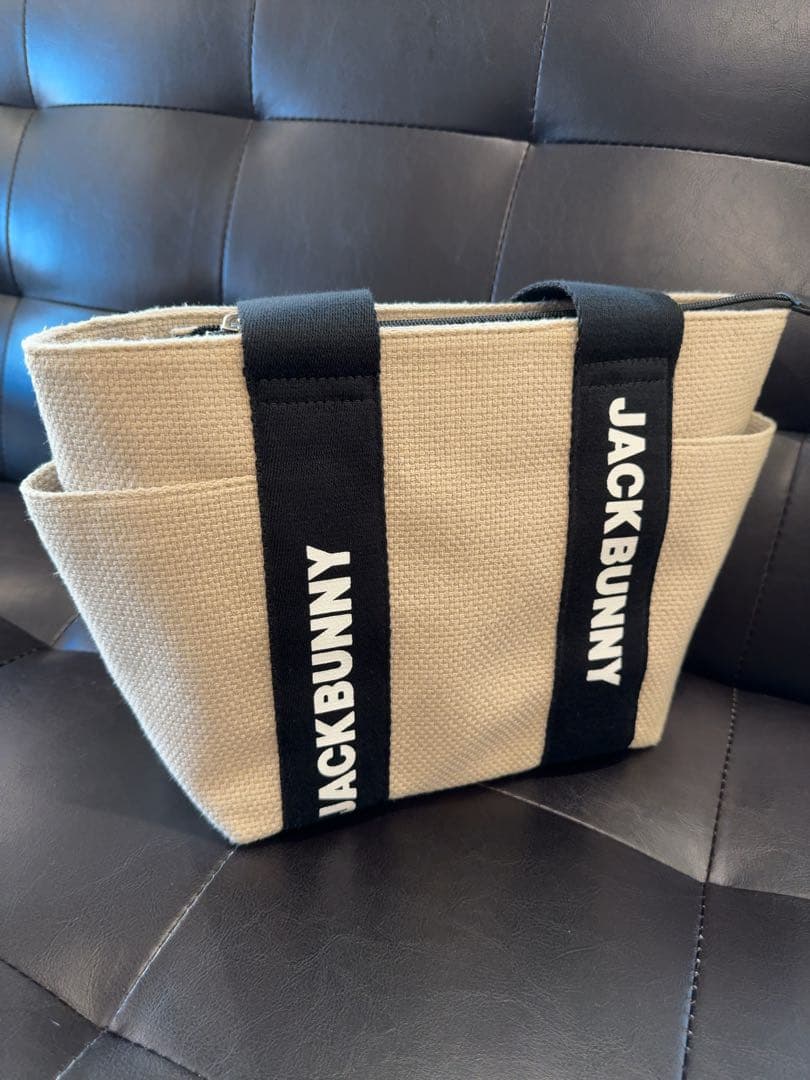 【未使用】JACKBUNNY ラウンドバッグ リネン　ベージュ・ブラック