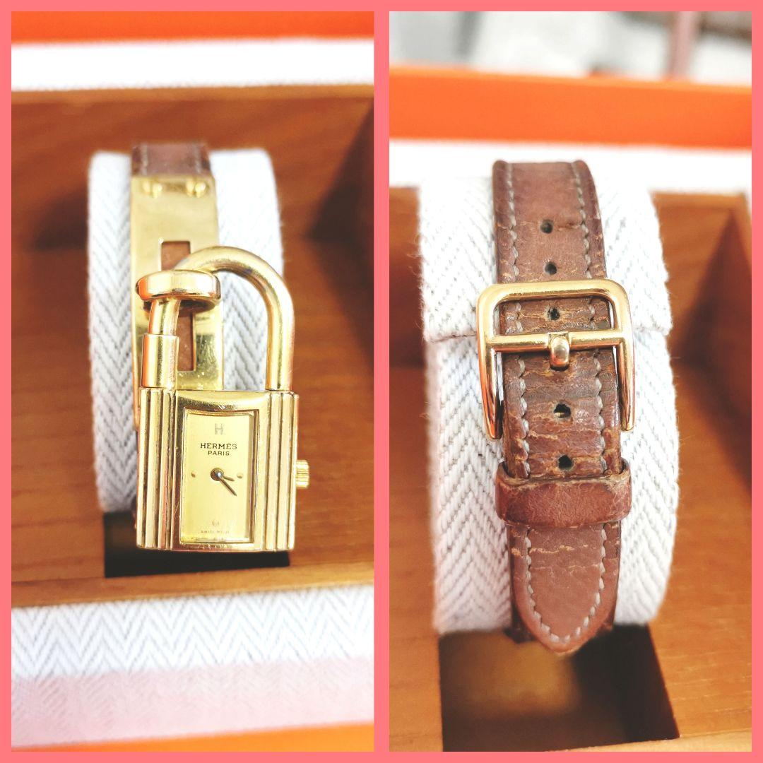 【正規品】エルメスHERMESケリーウォッチレディース腕時計 茶ゴールド鑑定済