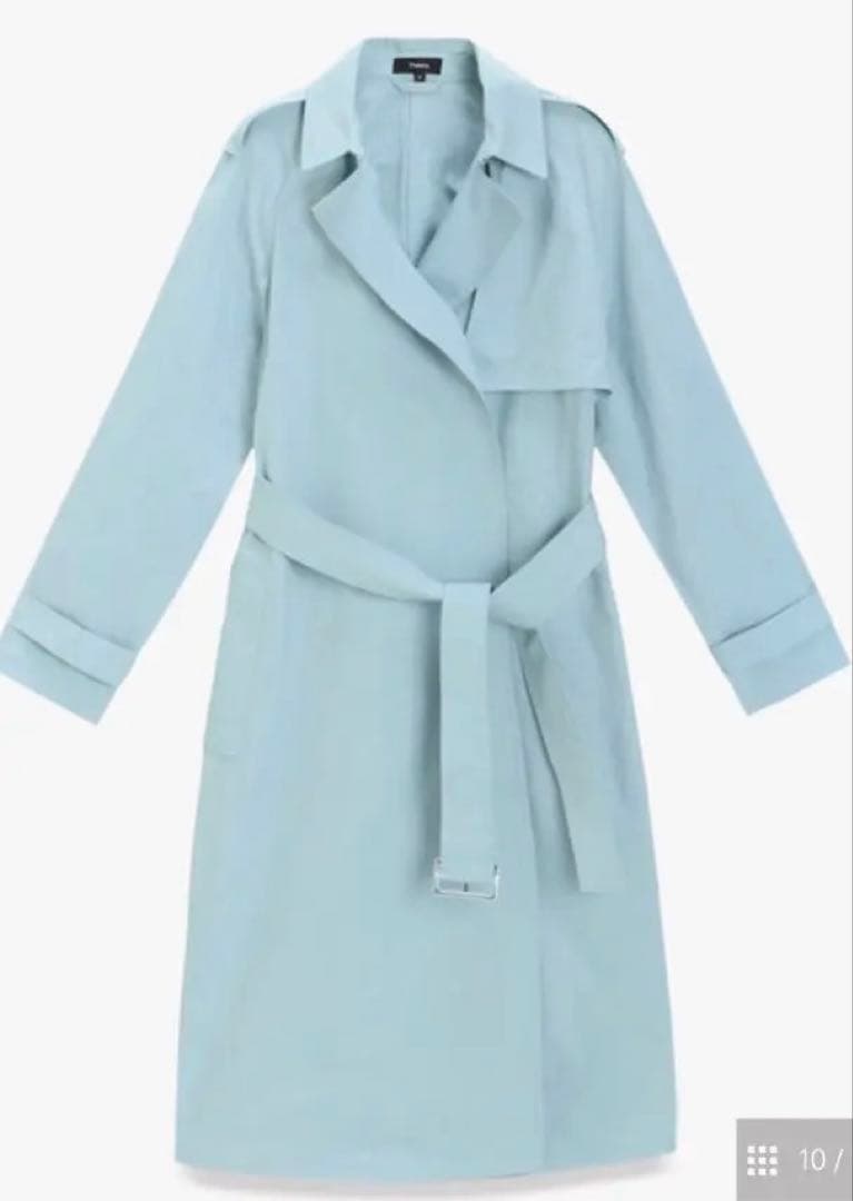 新品　セオリー　トレンチコート　スカイ　ブルー　水色　S theory シルク混