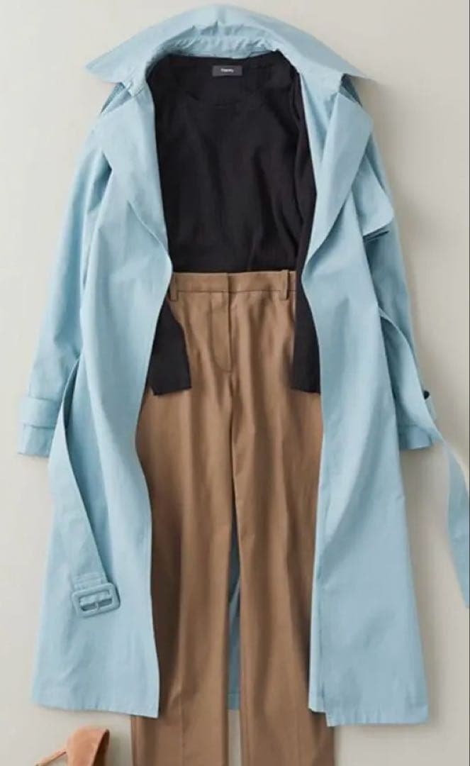 新品　セオリー　トレンチコート　スカイ　ブルー　水色　S theory シルク混