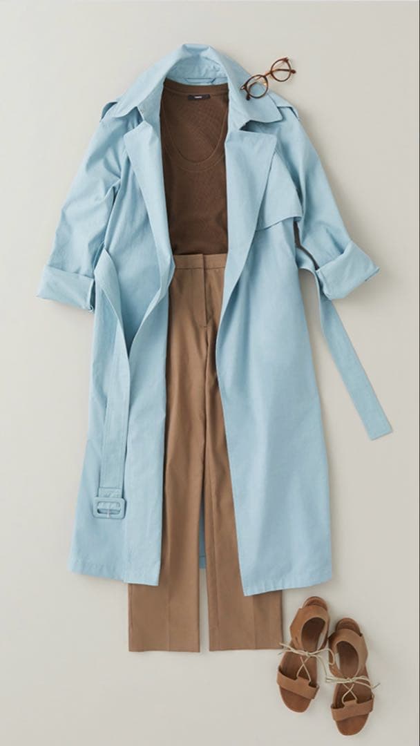 新品　セオリー　トレンチコート　スカイ　ブルー　水色　S theory シルク混