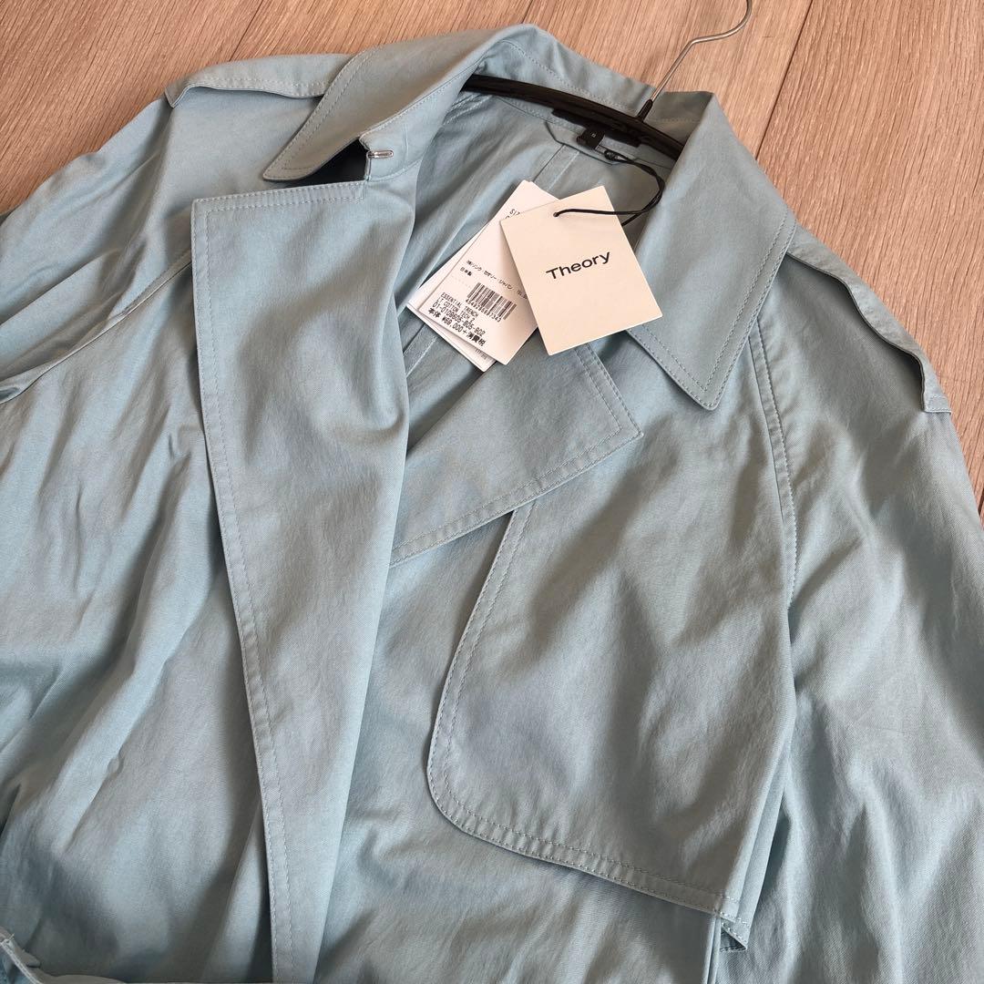 新品　セオリー　トレンチコート　スカイ　ブルー　水色　S theory シルク混