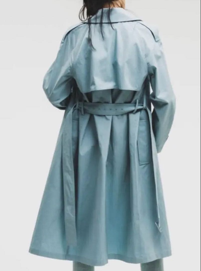 新品　セオリー　トレンチコート　スカイ　ブルー　水色　S theory シルク混