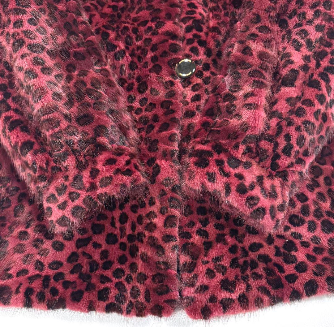 【希少】 レオパード柄 染め 本毛皮 リアルファー ファーコート リバーシブル
